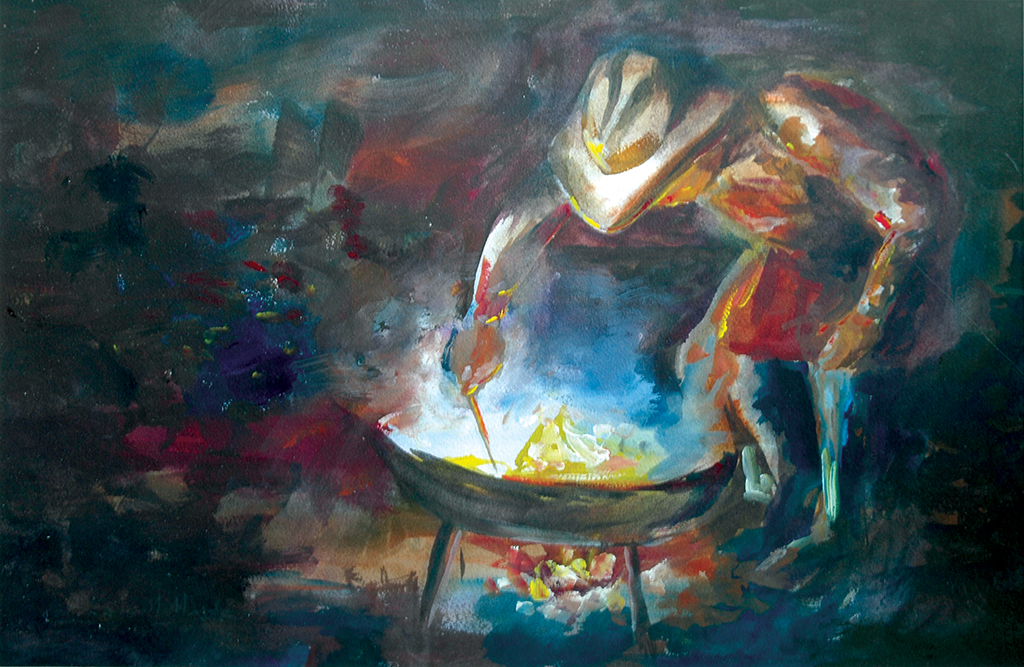 Stirrin' the Pot Watercolor Painting by Kevin Mastin