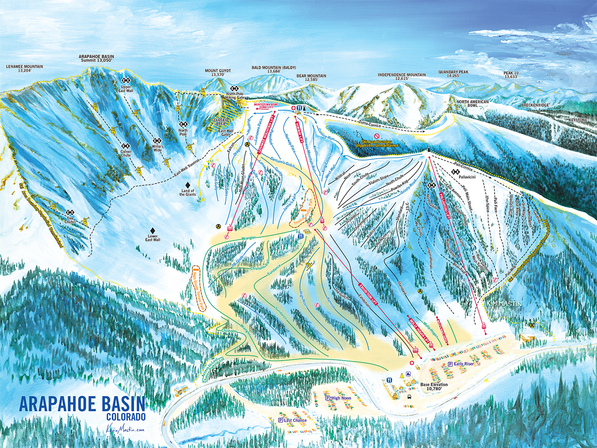 Arapahoe Basin Trail Map Ski Trail Map Artist Kevin Mastin